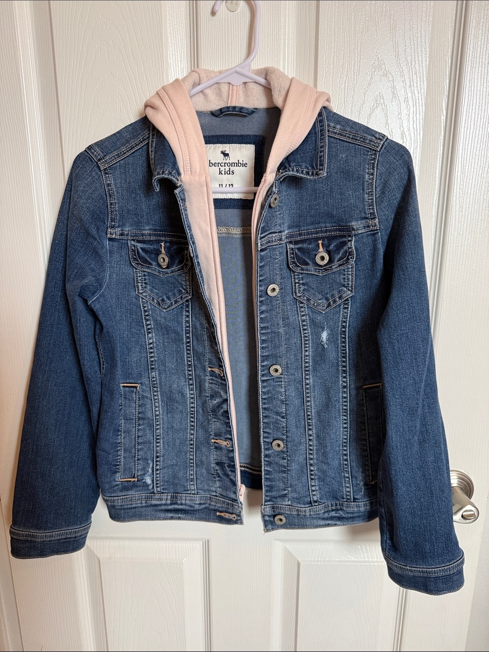 abercrombie kids (Sz 11/12) Blue Denim Jacket with Pink Hooded Liner